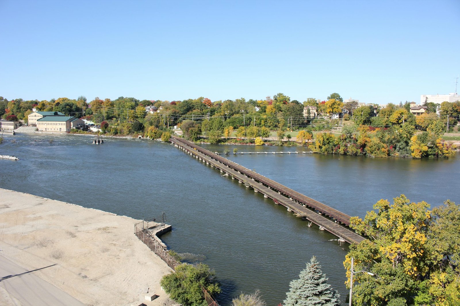 Overview from Oneida Street Bridge.  C&NW bridge in back, Milwaukee Road bridge in front
